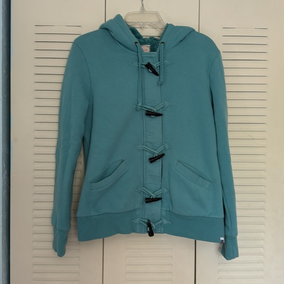 Roxy Full Zip Hooded Jacket Faux Sherpa Lined Toggle Buttons Women’s Size Large - Picture 2 of 7